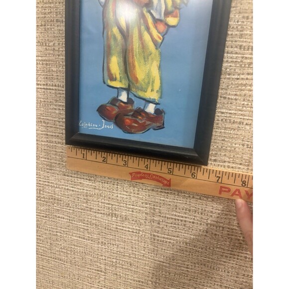 Leighton Jones Framed Signed Clown Painting on Canvas, Small 13x6 - Picture 2 of 7